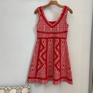 Anthropologie, Maeve, red and white, fall/winter patterned dress, 2